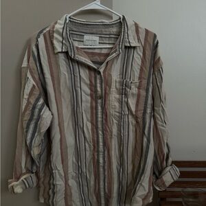 American Eagle Outfitters Cream, Rust & Gray Striped Button-Up